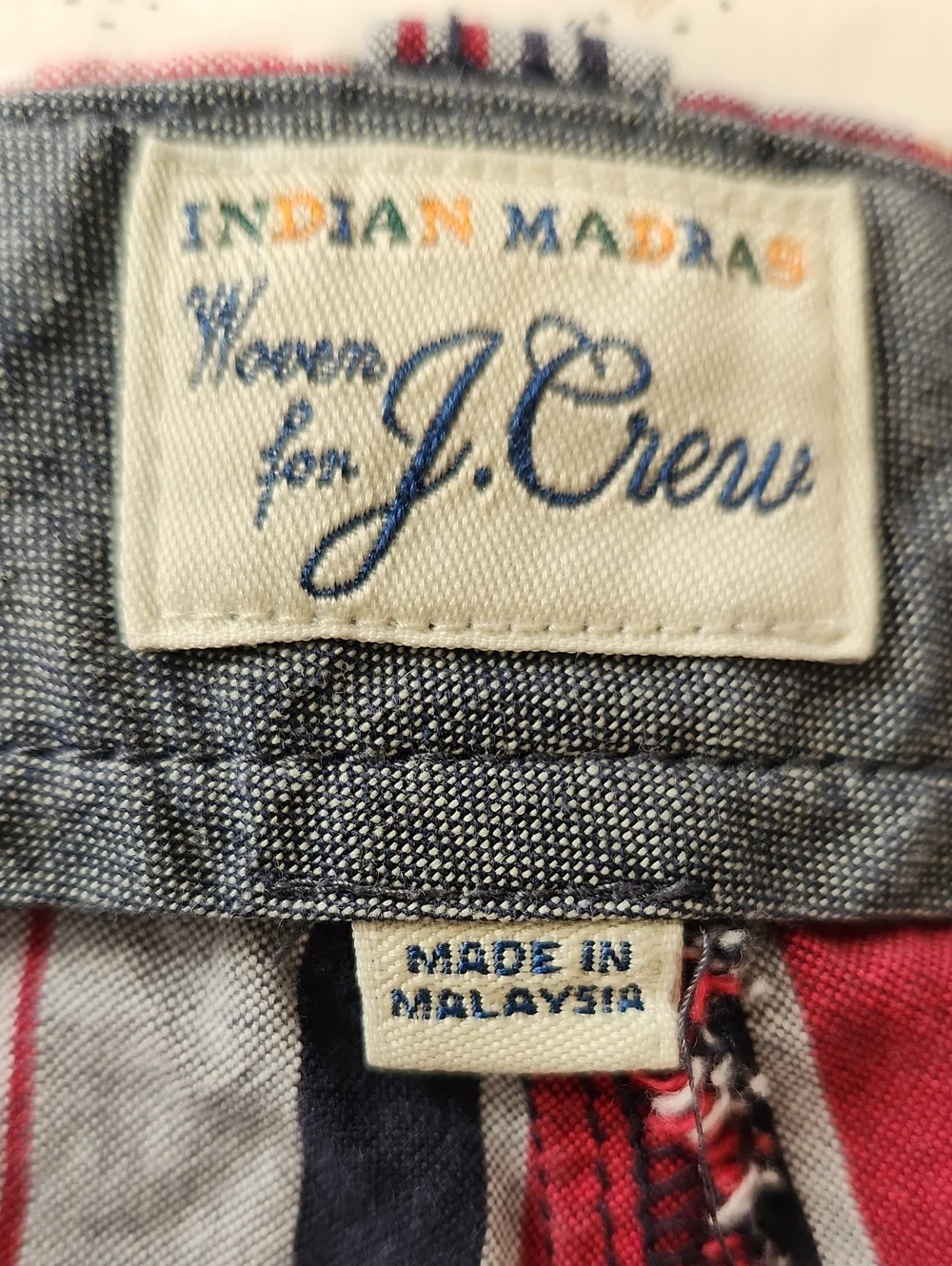 J. Crew Indian Madras Men's Plaid Cotton Shorts - Red & Navy Sice 33 Inseam 9